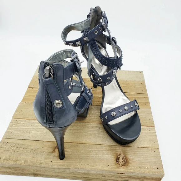 Guess Studded Heels / Navy Blue w/ Triple Ankle Straps / Size 6.5 - Picture 3 of 8
